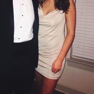 Amanda Uprichard Shimmery Nude Slip Dress with ruching